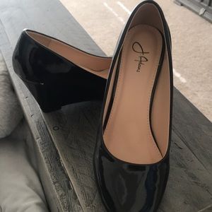 J Adams patent black wedge heel